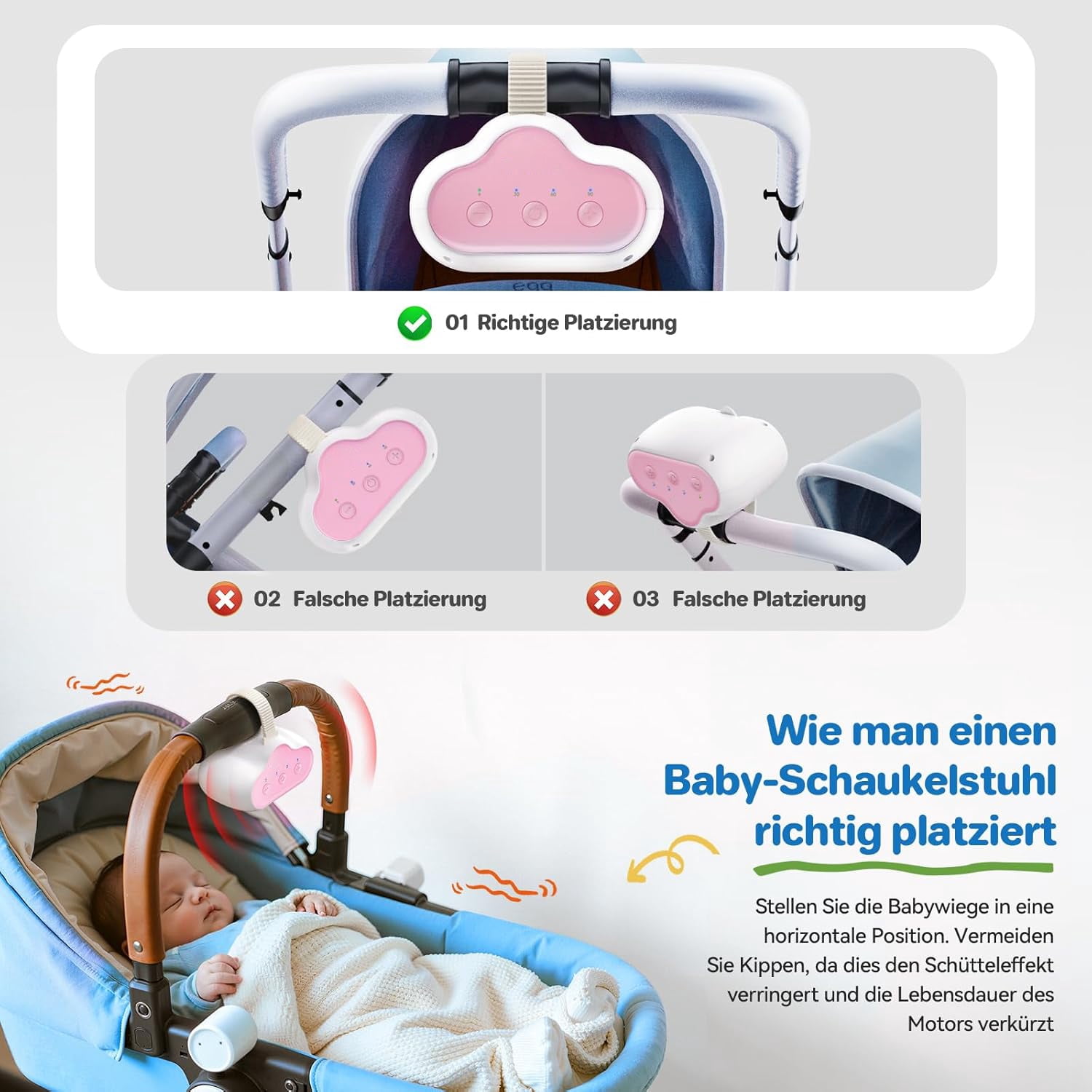 Wiher Rechargeable Stroller Rocker Device – Hands-Free Baby Rocker & Sleep Soother, Quiet Motor, Fits Stroller Handle, Bassinet & Crib, 3 Speeds, 4 Timer Settings, for Newborns to Toddlers(Pink)