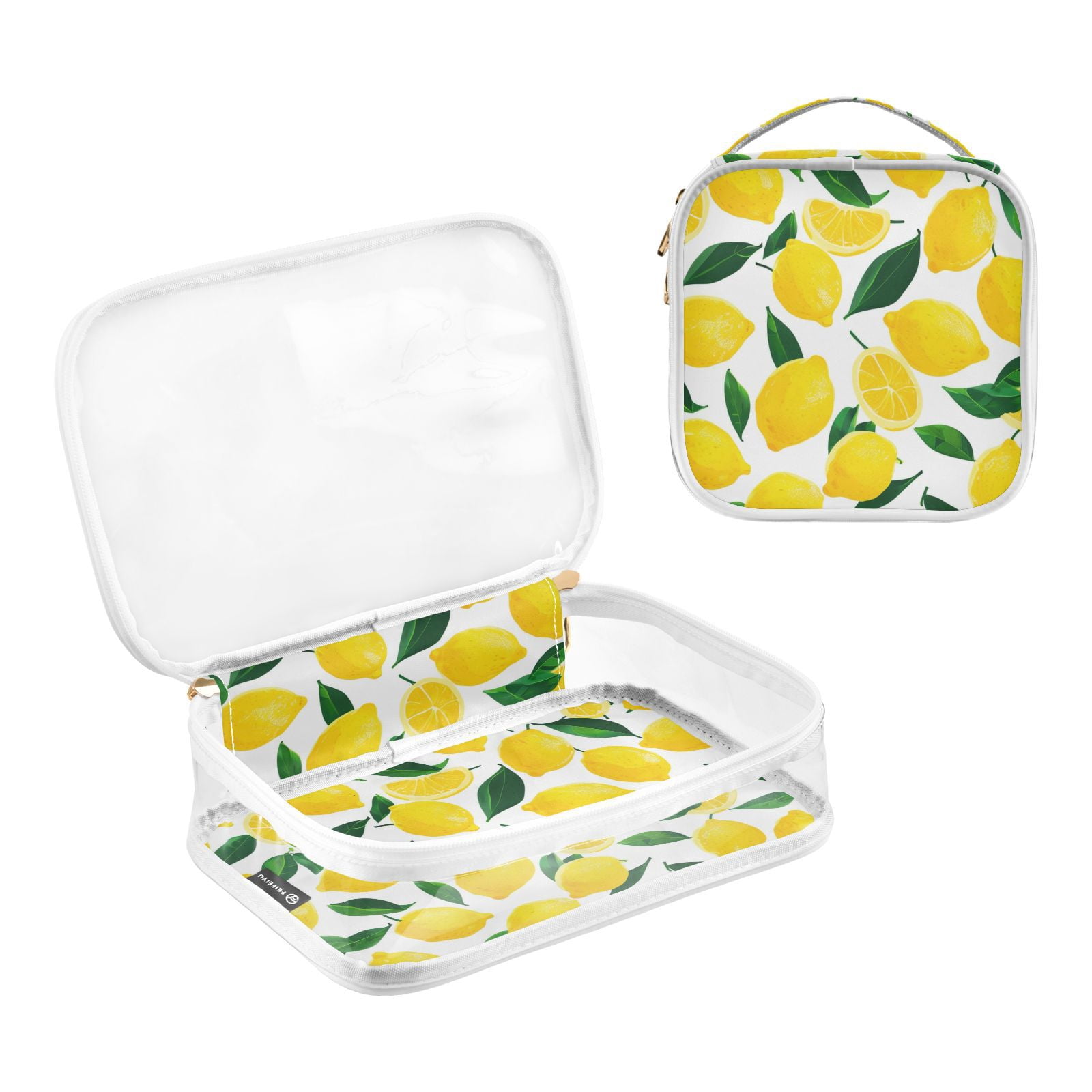 Clear Makeup Bags with Handle Large Opening 2 Pack Set Toiletry Bag Quart Size Bag, for Women Man Traveling Travel Essentials, Toiletries and Other. Lemon Pattern