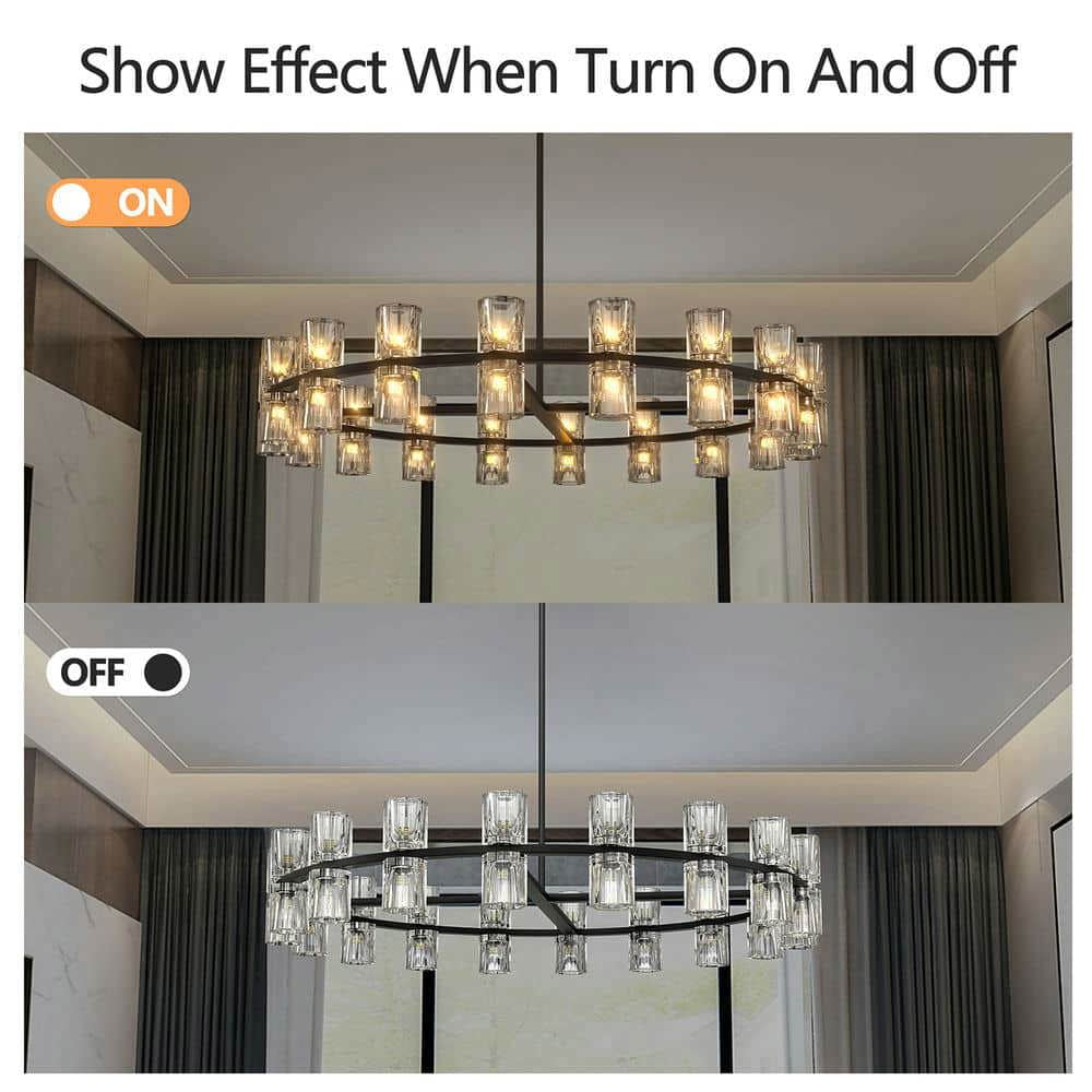 Spaco 36 Inches Luxury Chandeliers Crystal with Bulbs, Simple Decorative Lights, Modern LED Lighting for Indoor as Living Room, Dining Room, Black