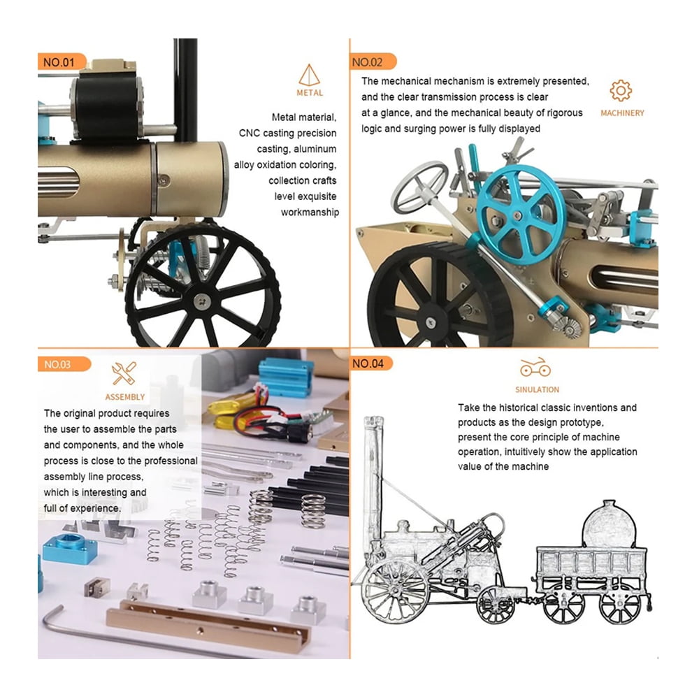 Metal Assembly Single Cylinder Electric Steam Car Model Kit Toy for Adult Kids
