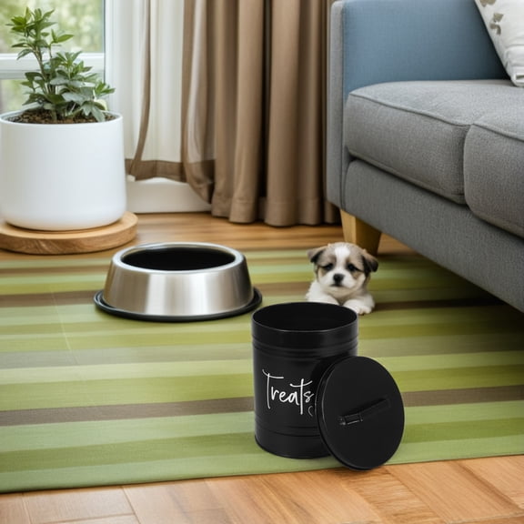 LOLIPPYY Black Metal Dog Treat Container Airtight Storage Canister for Fresh Pet Food Storage