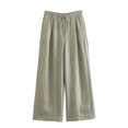 thumbnail image 4 of HH TRAF Pantalones largos sueltos para mujer, moda para mujer, pantalones casuales elegantes de color sólido con cordón, bolsillos laterales, pliegues, decoración, pantalones ajustados de pierna ancha, 4 of 5