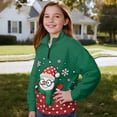 thumbnail image 4 of COEQINE Youth Girls Sweatshirt Pullover, Quarter Zip Long Sleeve Loose Fit Sweatshirt Tops, Soft Polyester Fall Outfits with Collar for Ages 7-8, Snowman Polka Dot Green Red, 4 of 7