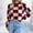 Wine, variant on Women's Color Block Checkered Crew Neck Long Sleeve Y2K Plaid Knitted Pullover Sweater Tops Vintage Preppy Style Knitwear
