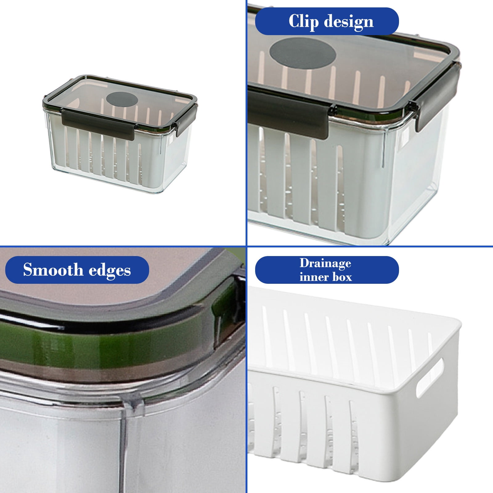 HOZVOMI Large Capacity Food Grade Draining Insert Sealed Fresh Keeping Box - Leak Proof Base, Removable Draining Basket, Dishwasher & Microwave Safe