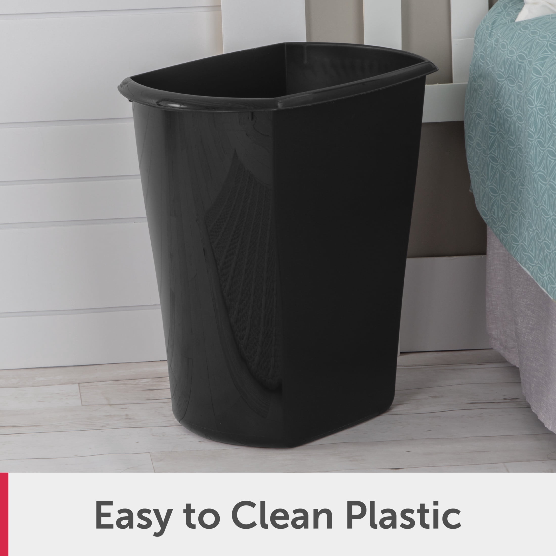 Sterilite Bathroom Trash Can, 5.5 Gallon Small Plastic Garbage Bucket Bin with No Lid, Black
