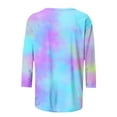 thumbnail image 5 of Besolor T-Shirts à Manches 3/4 pour Femmes Hauts Tendance à Col Rond Teinture sur Nœuds Blouse Décontractée Ample pour Sorties, 5 of 5