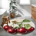 thumbnail image 3 of Cherry Watercolor Red Fruit Round Rugs for Living Room 4ft Vintage Beige Leaf Non Slip Circle Rug Washable Low-Profile Indoor Carpet for Bedroom, Dining Room, Bathroom, 3 of 9