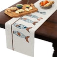 thumbnail image 2 of Table Runner Dresser Scarves 72 Inch Long, Japanese Koinobori Tokyo Carp Streamer Linen Dining Table Runners Abstract Fish on Burlap Tabletop Scarf for Wedding Holiday Party Kitchen, 2 of 9