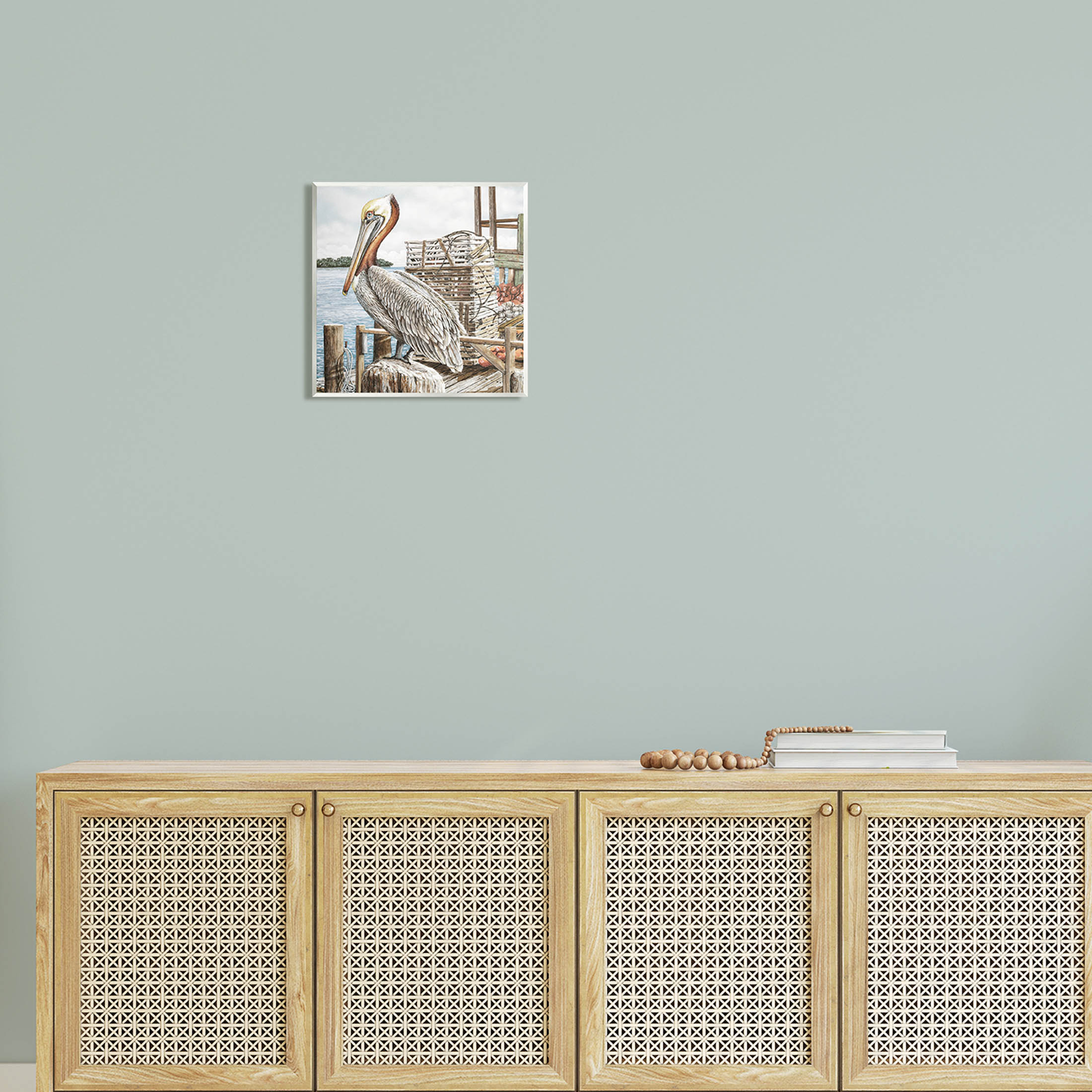Pelican Perched Summer Fishing Dock Animals & Insects Painting Unframed Art Print Wall Art