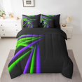 thumbnail image 2 of Erosebridal Neon Abstract Ombre Bedding Sets King Size, Retro Geometry Striped Comforter Sets with Sheets, Green Purple, Reversible, 2 of 5