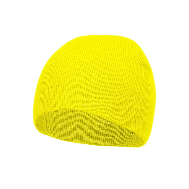 Short Cuffless Beanies, Neon Yellow