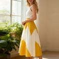 thumbnail image 5 of Womens Color Block Pleated Maxi Skirt High Waist A-Line Flowy Elegant Long Skirts Yellow M, 5 of 5