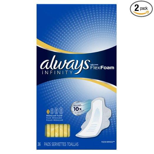 Always Infinity Flex Foam Unscented Pads with Wings, Regular Flow, 36