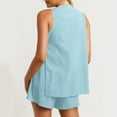 thumbnail image 5 of Aueoeo Womens Summer Outfits 2 Piece Vacation Short Sets Linen Button Up Matching Sets Vests and Lightweight Shorts Sets, 5 of 8