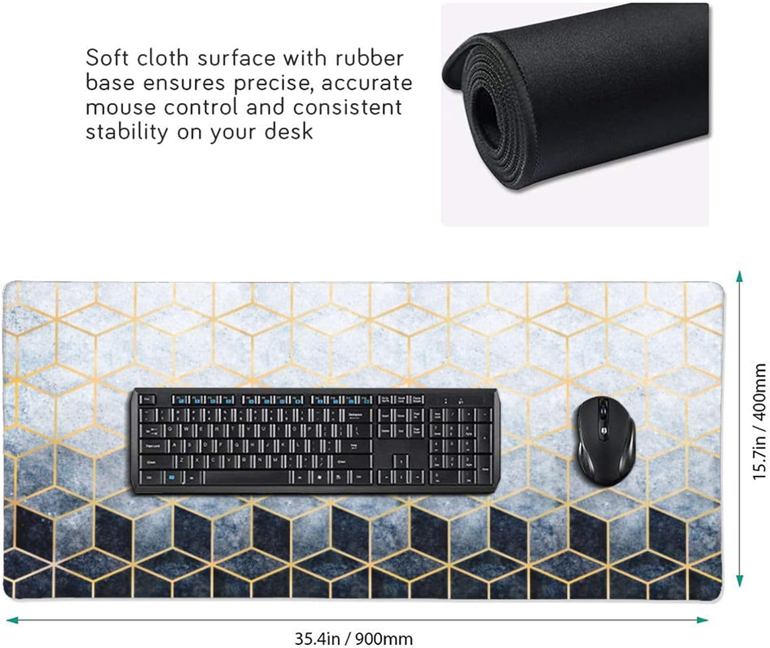 Gaming Mouse Pad Large Desk Mat,Desk Pad Extended Keyboard Pad,Anti-Slip Rubber Base Mouse Pad for Women Girls Work,Game,Office,Home 35.4"X15.7",Blue Gradient Cubes