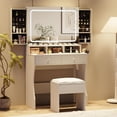 thumbnail image 2 of Vabches White Vanity with LED Mirror, Upholstered Stool Makeup Table Set with 2 Drawers and Sliding Jewelry Storage Cabinet, 2 of 8