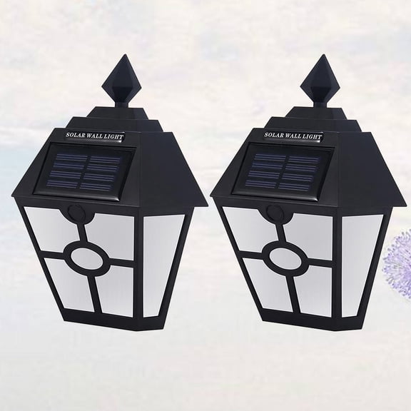 Toyvian 2Pcs Wall Mounted Solar Powered Light Black Hexagonal LED Lamp for Yard Pool and Outdoor Use