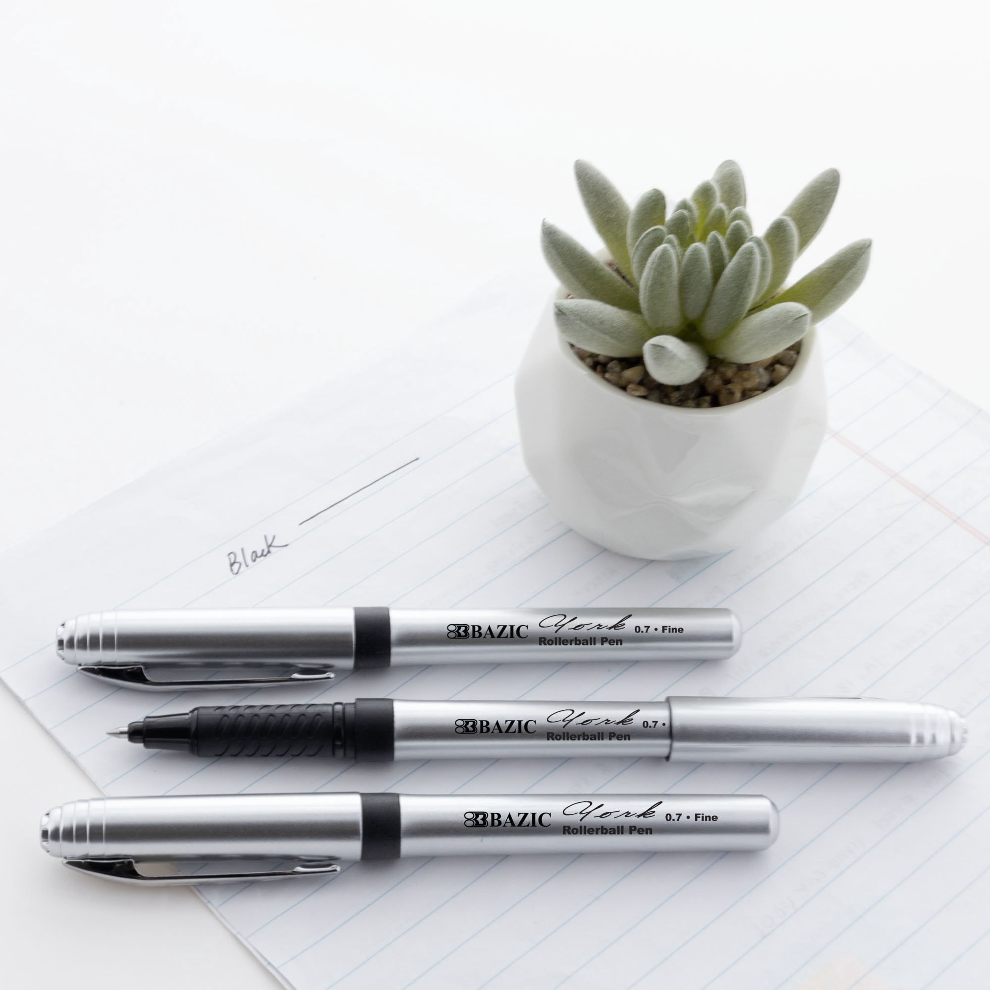 BAZIC York Black Color Rollerball Pen 0.7mm w/ Regulator, (3/Pack), 24-Pack