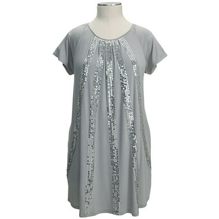Women's Plus Sequin Jersey A-Line Tunic Dress