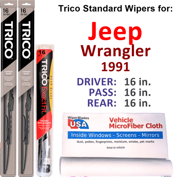 1991 Jeep Wrangler Wiper Blades (Set of 3) w/Rear Wiper