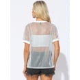 thumbnail image 4 of DARING DIVA Women's Sheer Mesh Top Contrast Short Sleeve T-Shirt L Silver White, 4 of 6