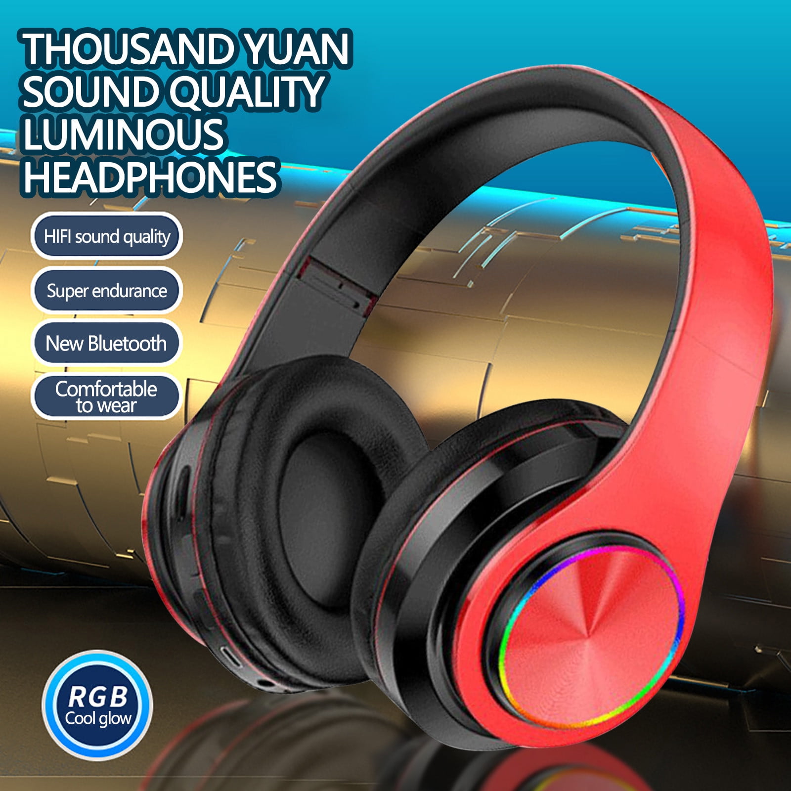 Bluetooth Headphones Over-Ear, Foldable Wireless and Wired Stereo Headset Micro SD/TF, FM for Cell Phone,PC,Soft Earmuffs &Light Weight for Prolonged Wearing,Red