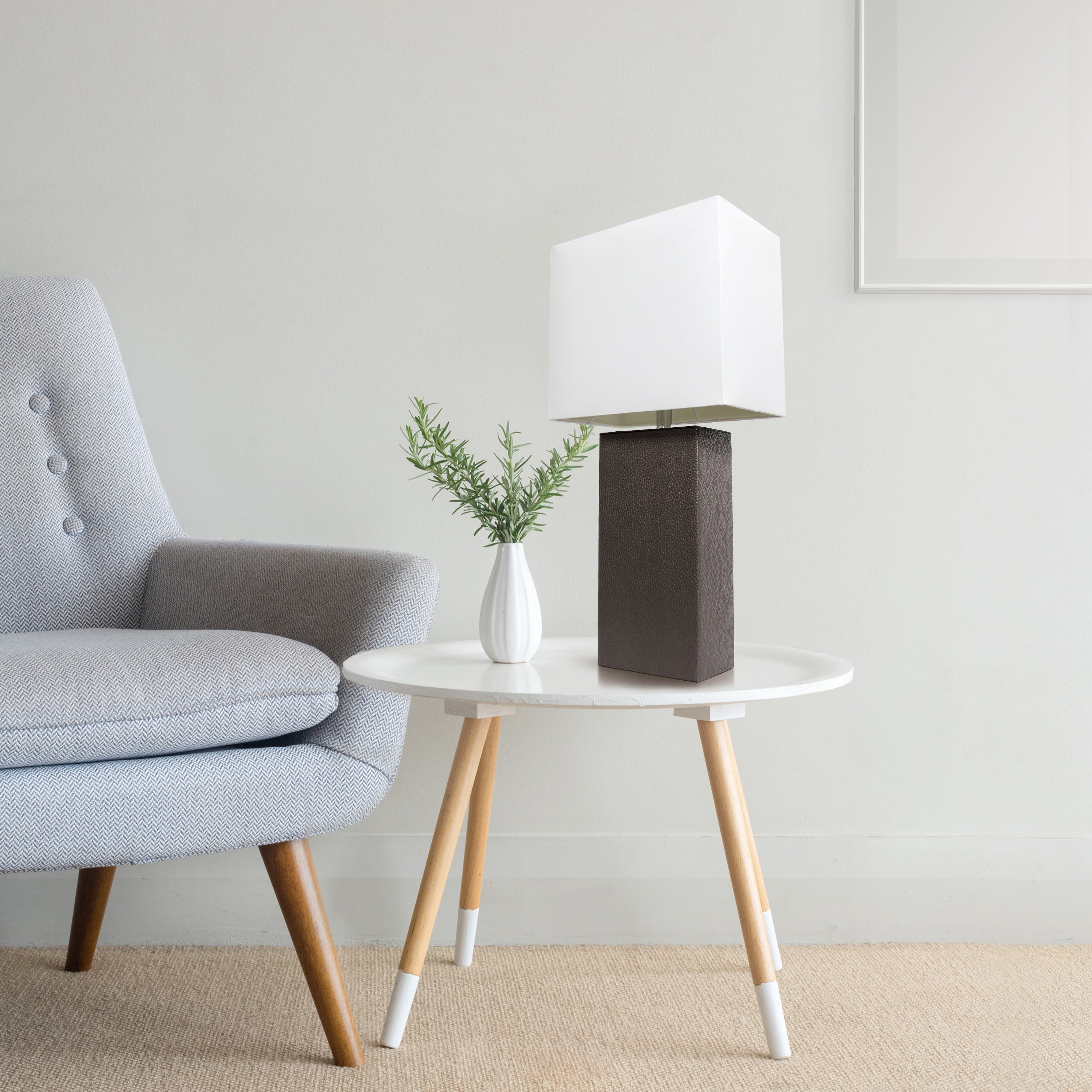 Lalia Home 21" Leather Modern Bedside Table Lamp with LED Bulb, Brown