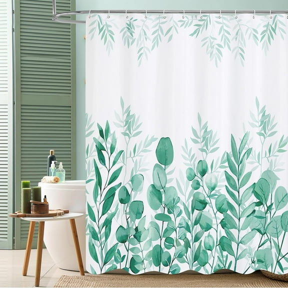 Teal Blue Eucalyptus Shower Curtain, Turquoise Green Plant Leaves Vintage Fabric Shower Curtains for Rustic Bathroom Decor, Chic Modern Botanical Shower Curtain, 72x72