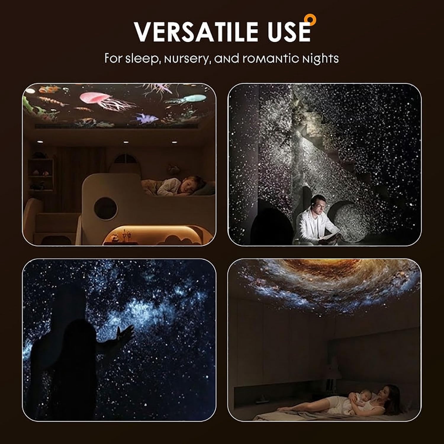 2-in-1 Mini Galaxy Projector Night Light, 360° Adjustable LED Starry Sky Projector, USB Powered Portable Space Lamp with Interchangeable Films for Bedroom Ceiling Kids Adults Decor