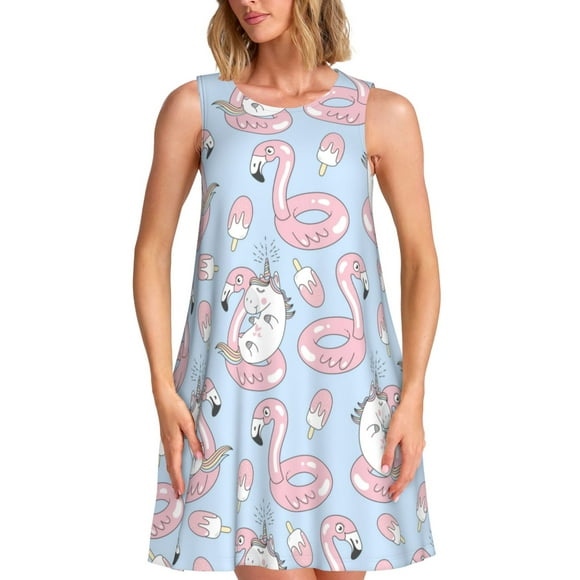 Bixox Summer Cute Unicorns Print Women's Sleeveless A-Line Dress with Pockets, Casual Knee-Length Tank Dress for Summer-X-Large