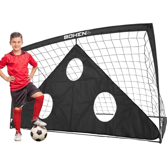 BOHEN 6x4FT Portable Soccer Goal for Kids Backyard with Carry Bag - Easy Folding Lightweight Fun for Outdoor Indoor Training Games for Teen Youth Adult (Black, 6x4FT, 1 Pack)