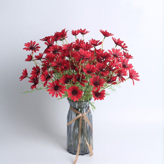 Flor de margarita artificial Flor de gerbera artificial Arreglo floral de manzanilla Crisantemo holandés Flor de seda de simulación Flor de margarita pequeña (rojo (10 (sin botella)) Sailing Electrónica
