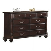9 Drawer Wooden Dresser In Traditional Style, Dark Cherry Brown