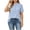 Light Blue, variant on Women's Blouse Mandarin Collar Vertical Striped Half Button Short Sleeve Curved Hem Loose Fit Casual Top Soft Lightweight Breathable Summer Shirt