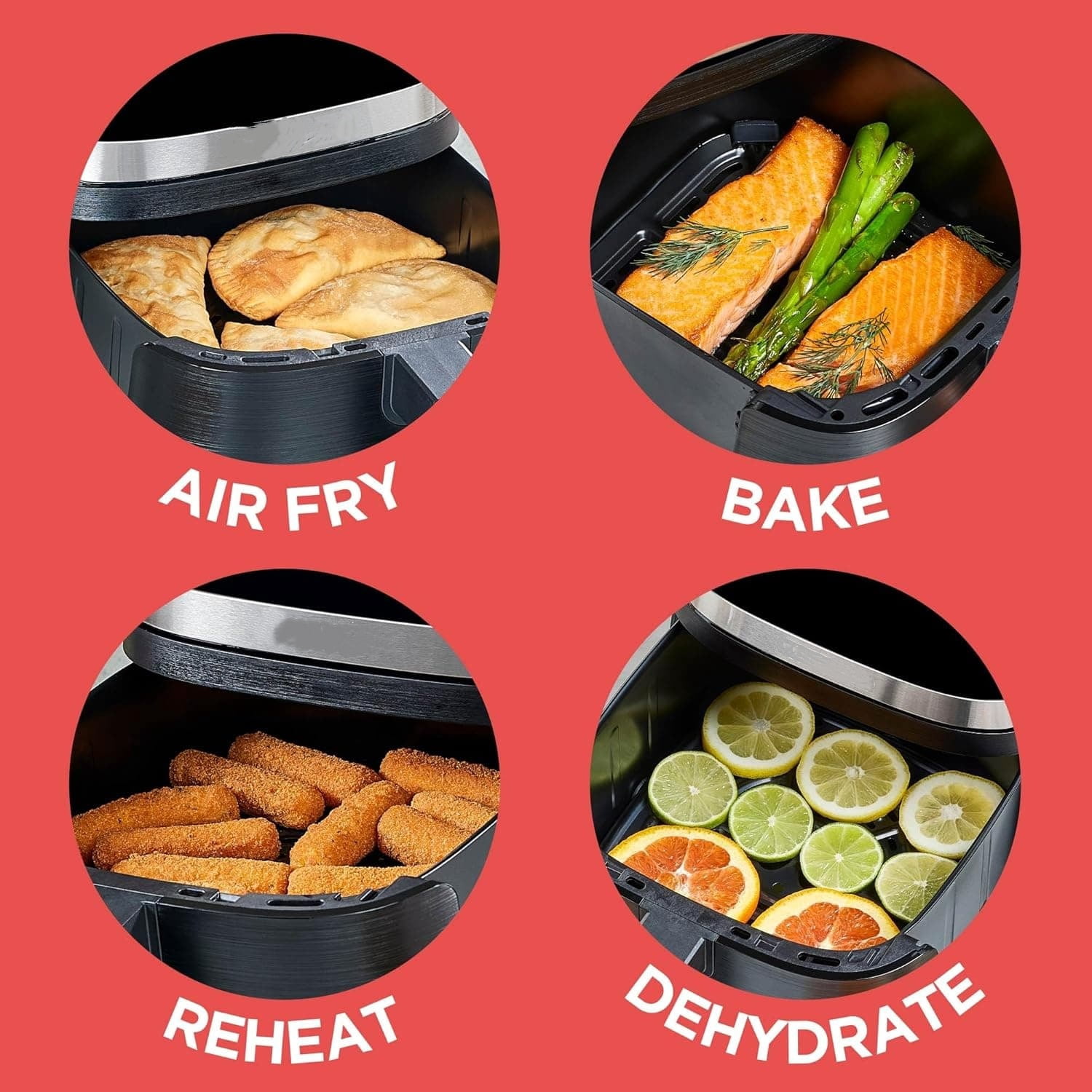 4QT Air Fryer, Crispy Deep Fried Taste without the Fat, Plus Bake, Dehydrate, and Keep Food Warm, Digital Touchscreen and Auto Shut-Off