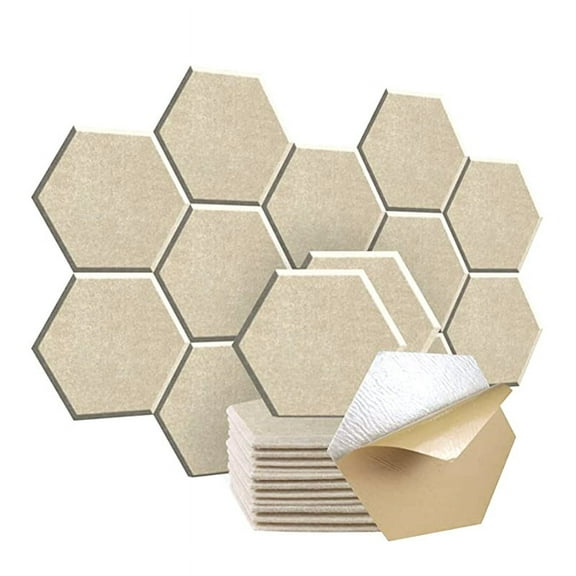 12 Piece Hexagonal Acoustic Panel, 12x10x 0.4Inch, Stylish Acoustic Walls and Office (Light Camel Color)