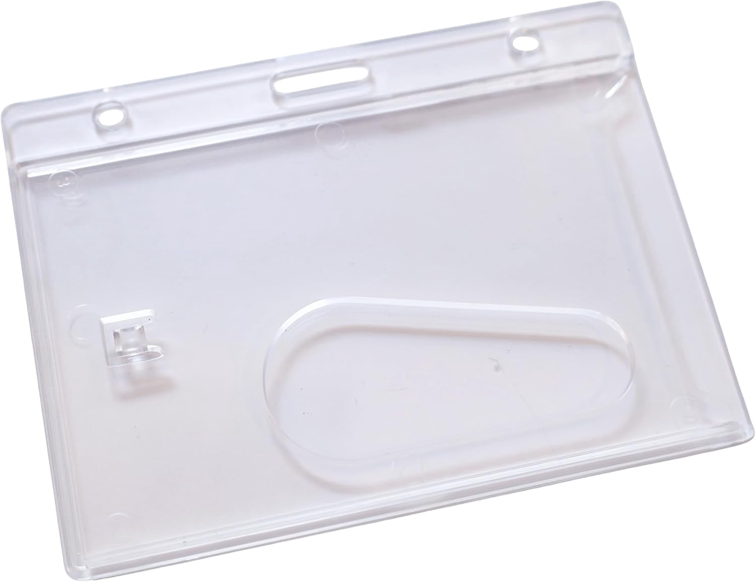 Bulk 50 Pack - Crystal Clear Heavy Duty Badge Holder Horizontal - Hard Plastic ID Badge Holder - Rigid Durable Single Card ID Case for 1 Single Landscape I'D Fits Your Lanyard by Specialist ID