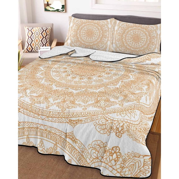 Boho Geometric King Size Down Alternative Comforter, Lightweight Comforter Quilt Bedding Set with Pillow Shams Ethnic Bohemian Farmhouse Art Motifs All Seasons Bed Comforter Duvet Insert 96"x106"