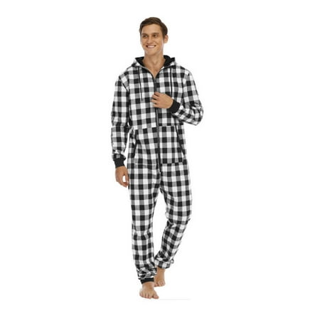 

Pajamas for Women KKCXFJX Men s Flannel Plaid Hooded One-piece Home Wear Pajamas