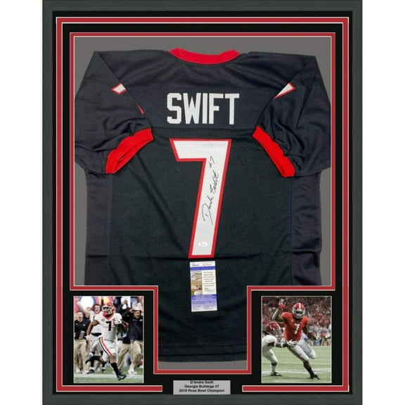 Framed Autographed/Signed D'Andre Swift 35x39 Georgia Black College Football Jersey JSA COA