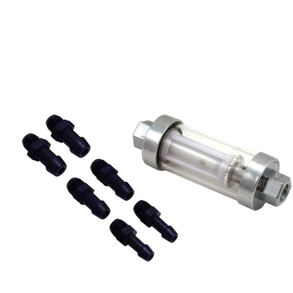Universal Chrome Glass Inline Fuel Filter, Reusable Gas Filter with 1/4" 5/16" 3/8" Barb Fittings for Motorcycle ATV Car Lawn Mower (1 Filter)
