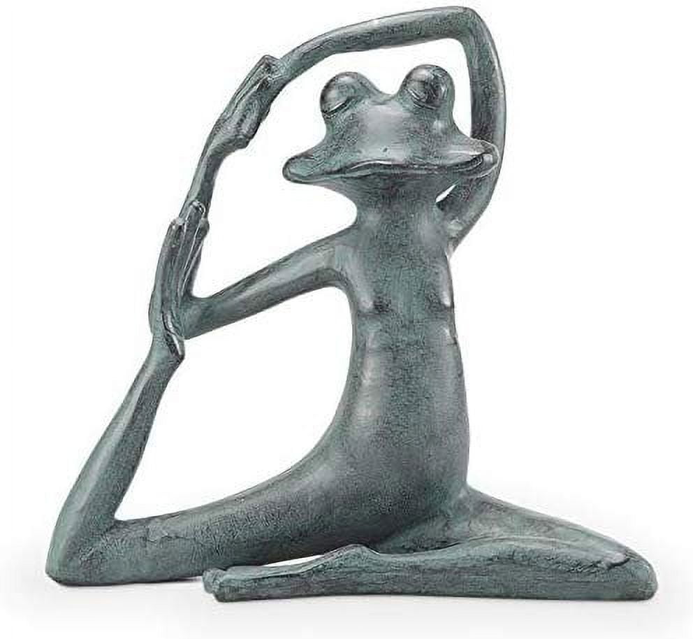 Relaxed Yoga Frog Verdigris Green Metal Garden Sculpture
