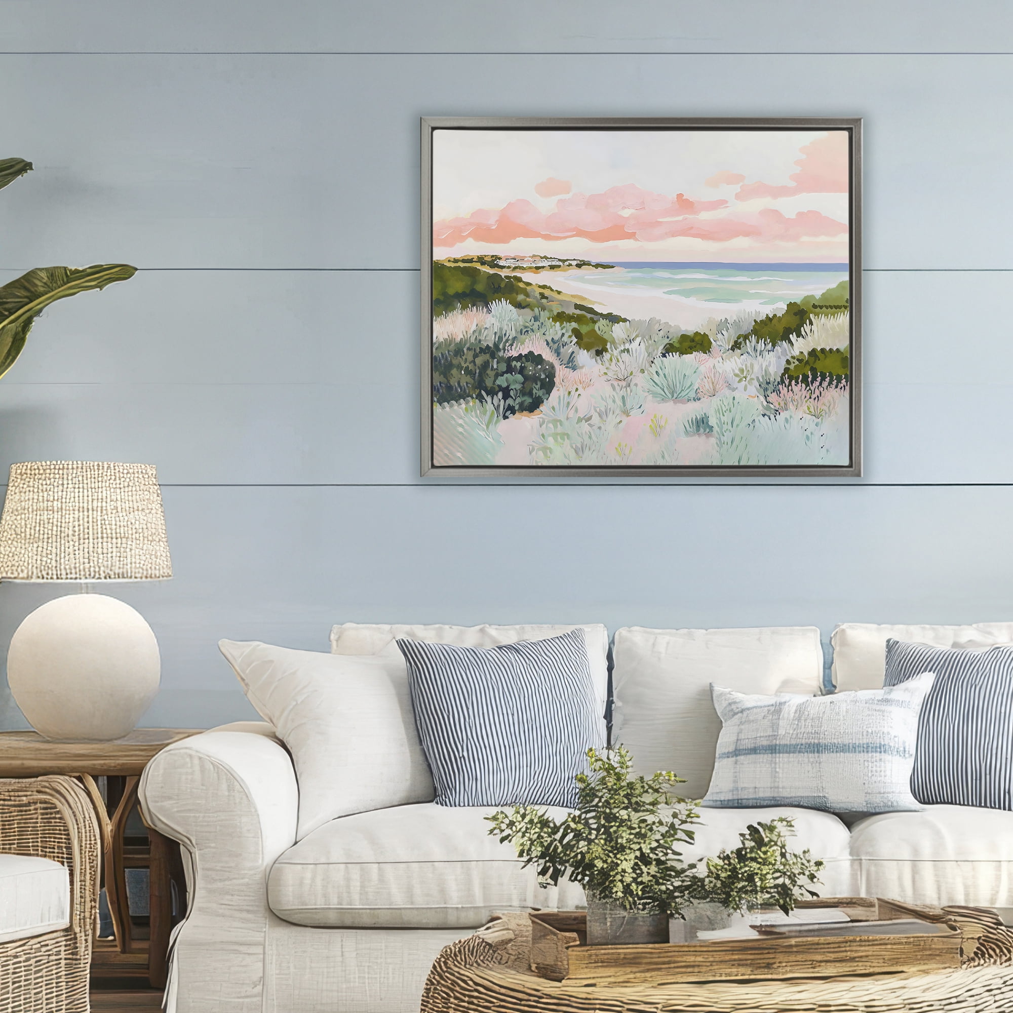 Stupell Industries Beach Grasses & Pastel Skies Gray Framed Floater Canvas Wall Art, design by The Prints Vibe