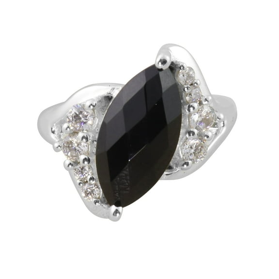 Earth Gems Jewelry Black Onyx Ring 925 Sterling Silver Statement Ring with Cubic Zircon Gemstone for Women