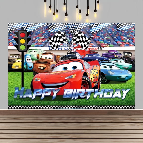 Cars‌ Happy Birthday Anime Cartoon Theme Backdrops Banner Birthday Party Decor Supplies(5x3ft)