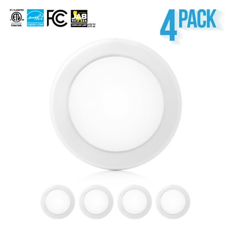 Parmida (4 Pack) 5/6” Dimmable LED Disk Light Flush Mount Recessed Retrofit Ceiling Lights, 15W (120W Replacement), 5000K (Cool White), Energy Star, Installs into Junction Box Or Recessed Can, (Best Led Recessed Lights)