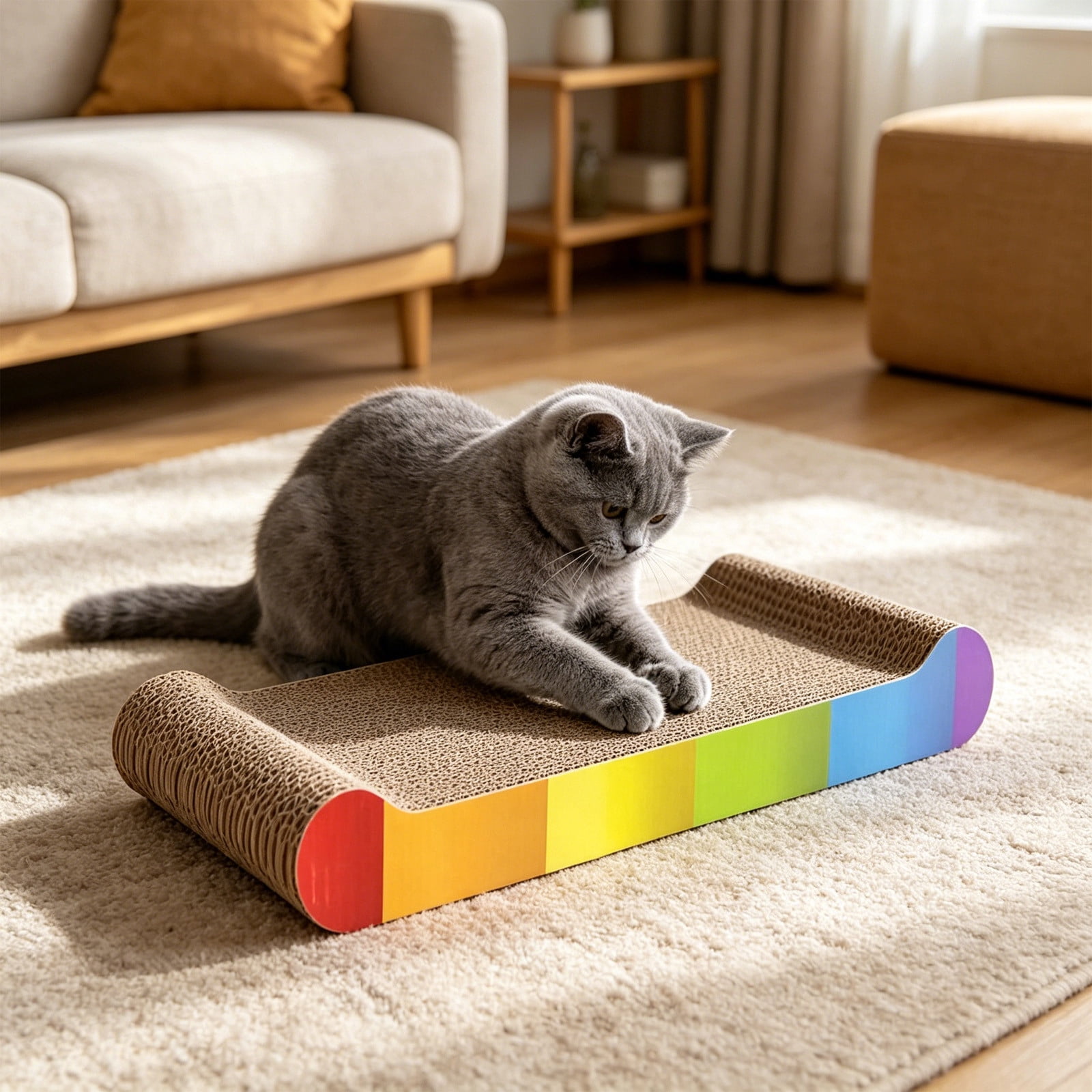 Cat Scratcher Board Corrugated Paper Kitty Scratch Pad Wear Resistant No Shedding Claw Grinding Board with Sealed Edge for Indoor Cats Furniture Protection