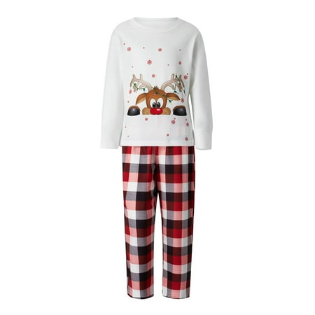 

Eyicmarn Parent-Child Pajamas Set Round Neck Long Sleeve Elk Pattern Tops Dog Shirt Bandana Baby Romper