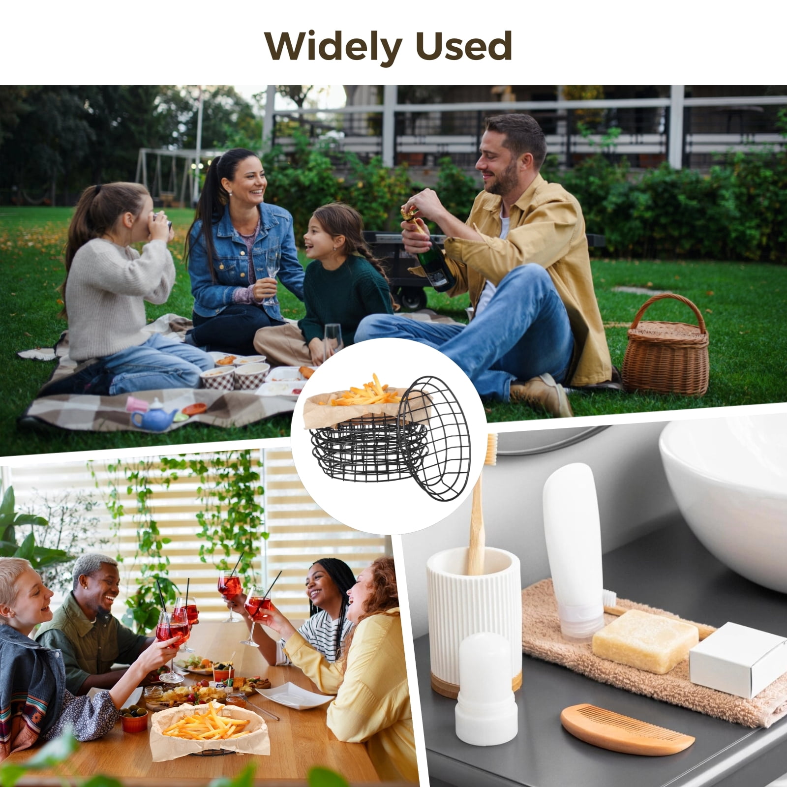 Fast Food Baskets, 12 Pcs Multi-purpose Metal Bread Fruit Serving Baskets with 50 Sheets Papers, Black